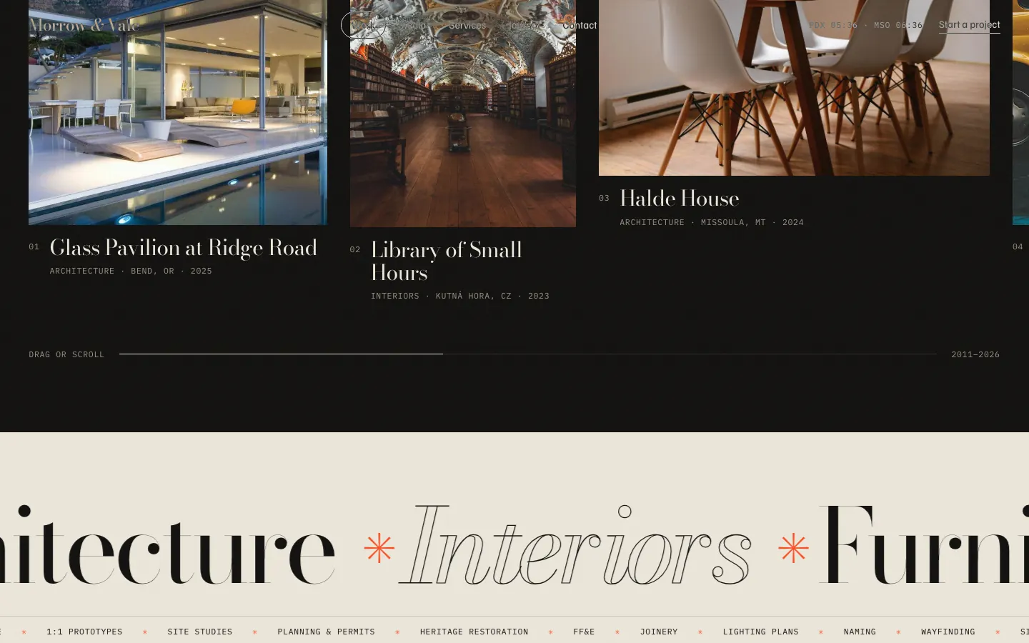 A private demo: the project index of a concept studio site